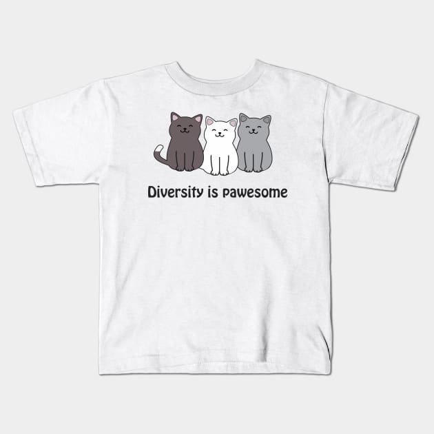 Diversity is pawesome - inclusive cats Kids T-Shirt by punderful_day